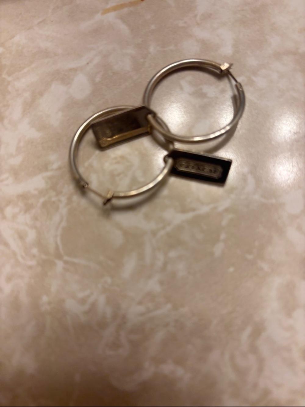 Coach Silver Mini Tag Hoop Earrings - Picture 4 of 7